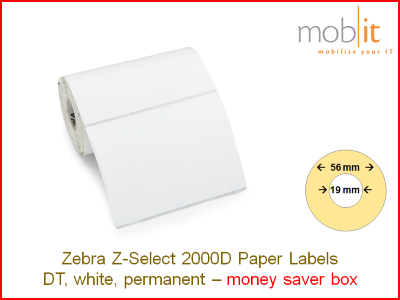 Zebra Z-Select 2000D Paper Labels - core 19mm / 56mm exterior - box │☎ 044 800 16 30 ▶ info@mobit.ch