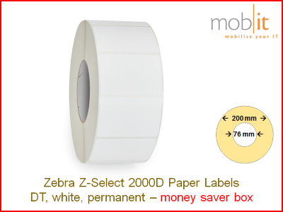 Zebra Z-Select 2000D Paper Labels - core 76mm / 200mm exterior - box │☎ 044 800 16 30 ▶ info@mobit.ch