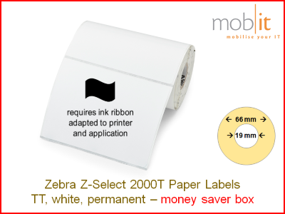 Zebra Z-Select 2000T Paper Labels - core 19mm / 66mm exterior - box │☎ 044 800 16 30 ▶ info@mobit.ch