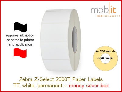 Zebra Z-Select 2000T Paper Labels - core 76mm / 200mm exterior - box │☎ 044 800 16 30 ▶ info@mobit.ch