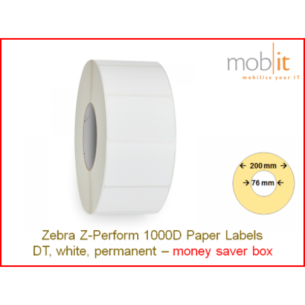 Zebra Z-Perform 1000D Paper Labels - core 76mm / 200mm exterior - box │☎ 044 800 16 30 ▶ info@mobit.ch