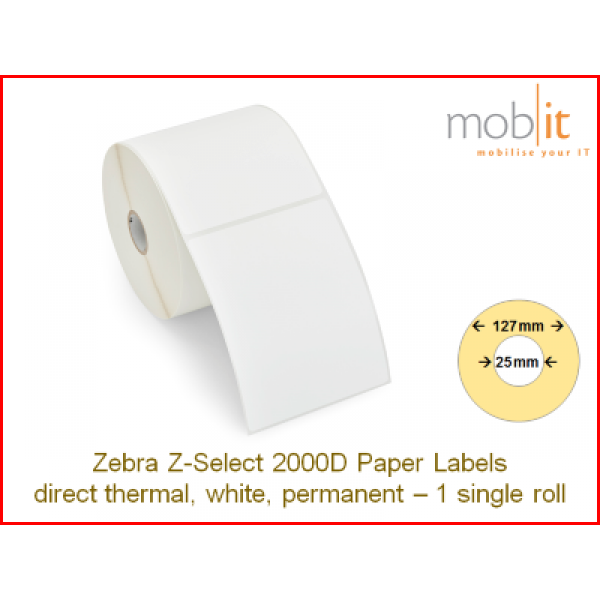 Zebra Z-Select 2000D Paper Labels - core 25mm / 127mm exterior - 1 roll │☎ 044 800 16 30 ▶ info@mobit.ch