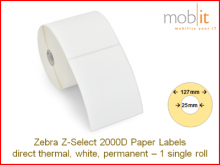Zebra Z-Select 2000D Paper Labels - core 25mm / 127mm exterior - 1 roll │☎ 044 800 16 30 ▶ info@mobit.ch
