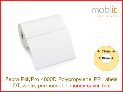 Zebra PolyPro 4000D Polypropylene Labels - core 19mm / 53mm exterior - box │☎ 044 800 16 30 ▶ info@mobit.ch