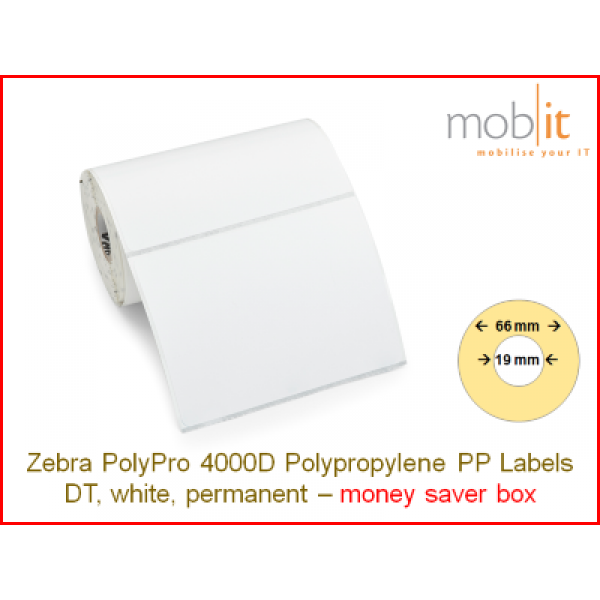 Zebra PolyPro 4000D Polypropylene Labels - core 19mm / 66mm exterior - box │☎ 044 800 16 30 ▶ info@mobit.ch