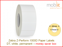 Zebra Z-Perform 1000D Paper Labels - core 76mm / 200mm exterior - box │☎ 044 800 16 30 ▶ info@mobit.ch