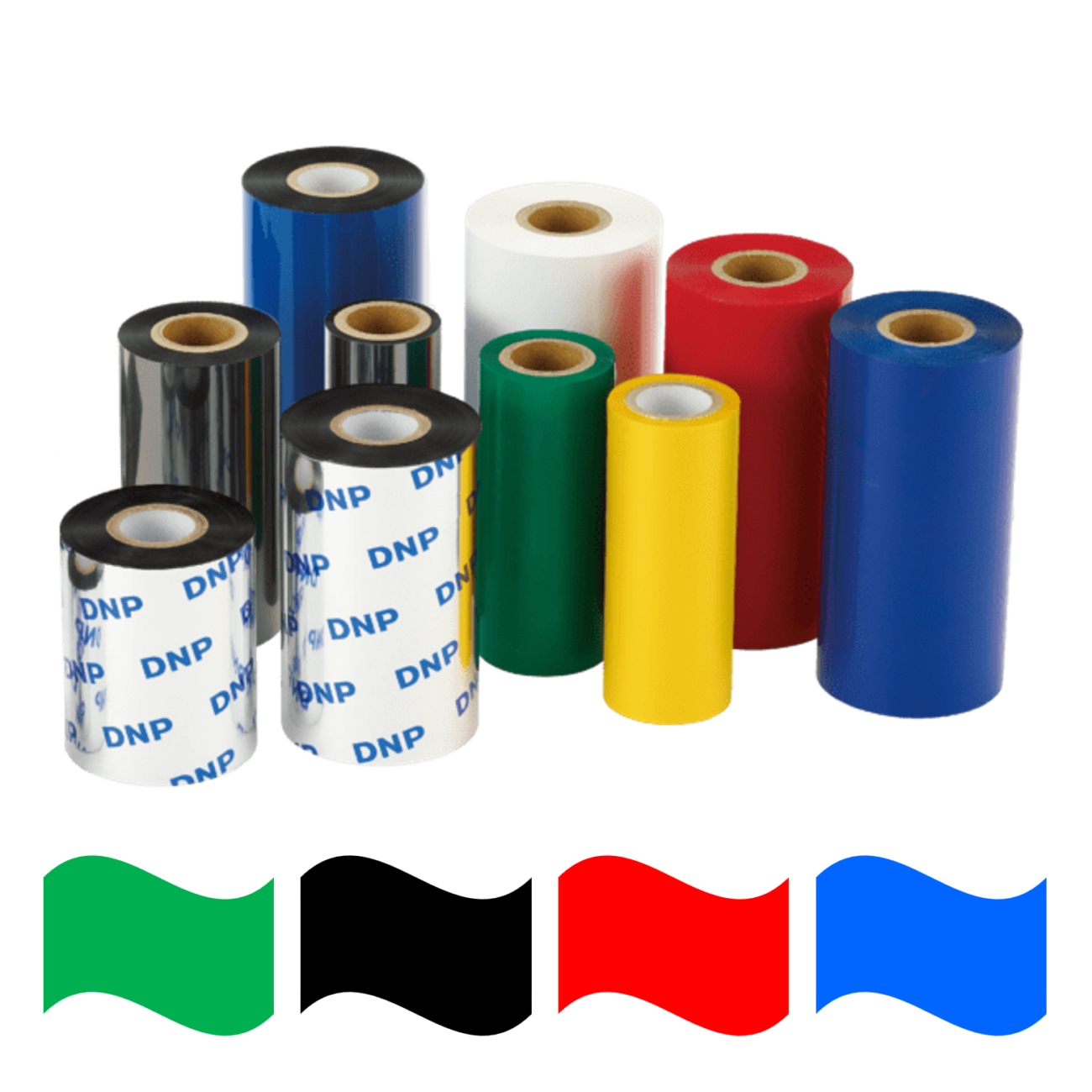 Rubans encreurs en couleurs pour imprimantes d’étiquettes en noir, blanc, rouge, bleu, vert et jaune