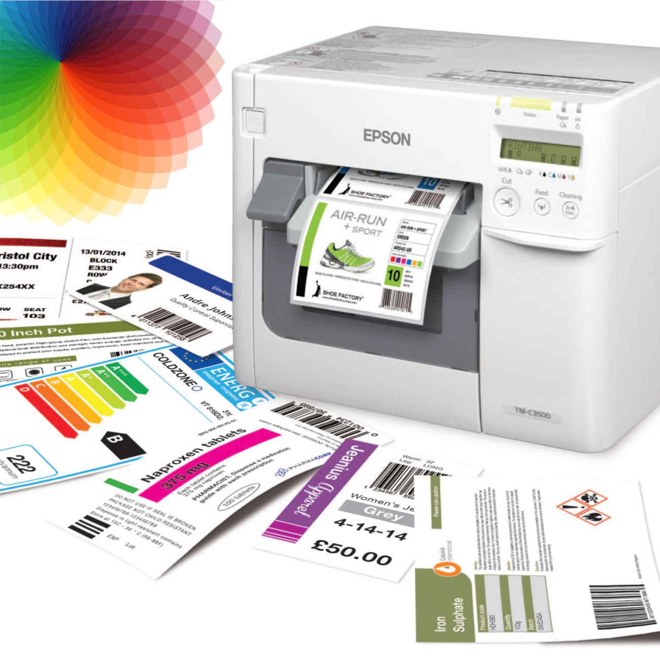 Epson ColorWorks C3500 imprimante d'étiquettes couleur pour étiquetage produit, billets et emballages haute qualité