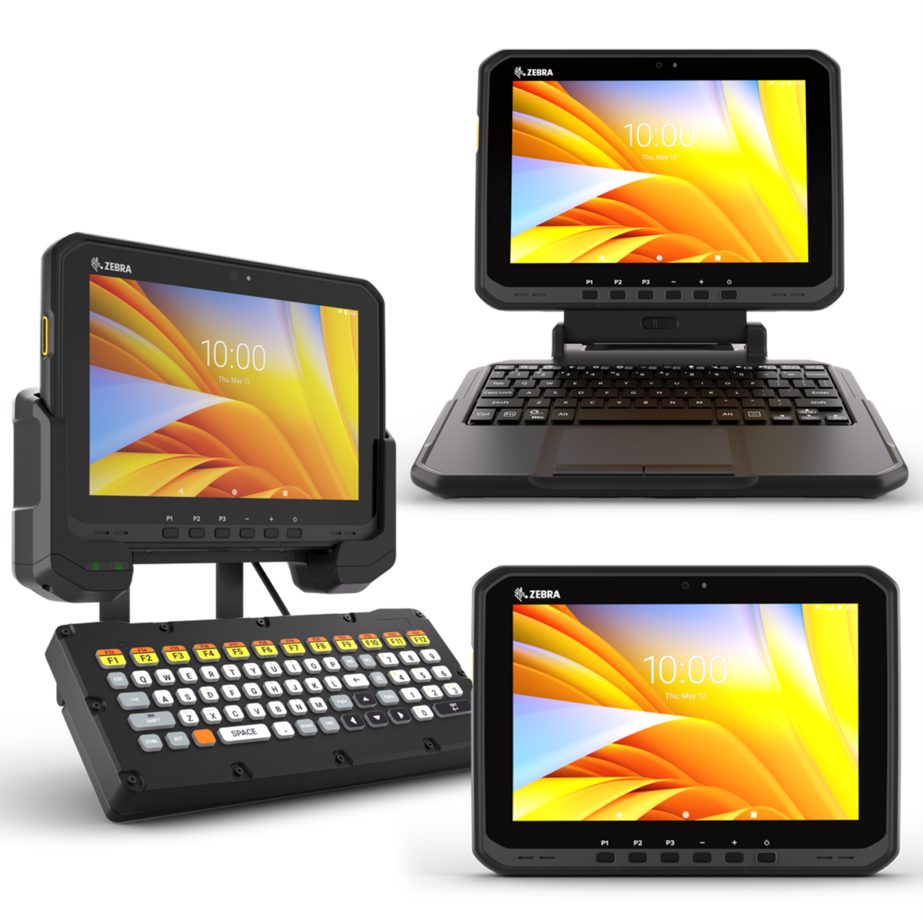 Tablettes industrielles Zebra ET60 et ET65 avec station d'accueil et options de clavier