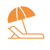 Icône avec chaise longue et parasol, représente 25 ou 30 jours de vacances par an pour les collaborateurs de mobit