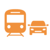 L'icône représentant un train et une voiture symbolise la bonne desserte par les transports publics et les places de stationnement gratuites chez mobit