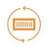 Icône avec code-barres et flèches circulaires, représentant la solution d'étiquetage tout-en-un de mobit