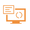 Icône représentant un écran d'ordinateur et des symboles pour les données et l'automatisation, synonyme de processus MDM automatisés chez mobit