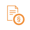 Icône avec symbole de document et de paragraphe, symbolisant le respect des directives de l'entreprise et des dispositions légales grâce à la gestion des appareils mobiles par mobit