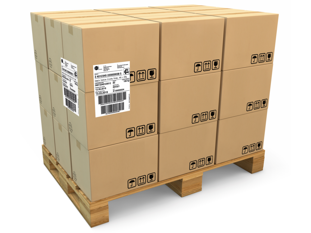 Etikettierung von Umverpackungen und Kartonschachteln auf Versandpaletten