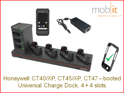 Honeywell CT47 Mobile Computer - Charge Dock, 4+4 slots, booted