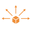 Icon mit Paket und Pfeilen, steht für grosses Schweizer Zentrallager und schnellen Versand von Etikettendruckern und Zubehör durch mobit