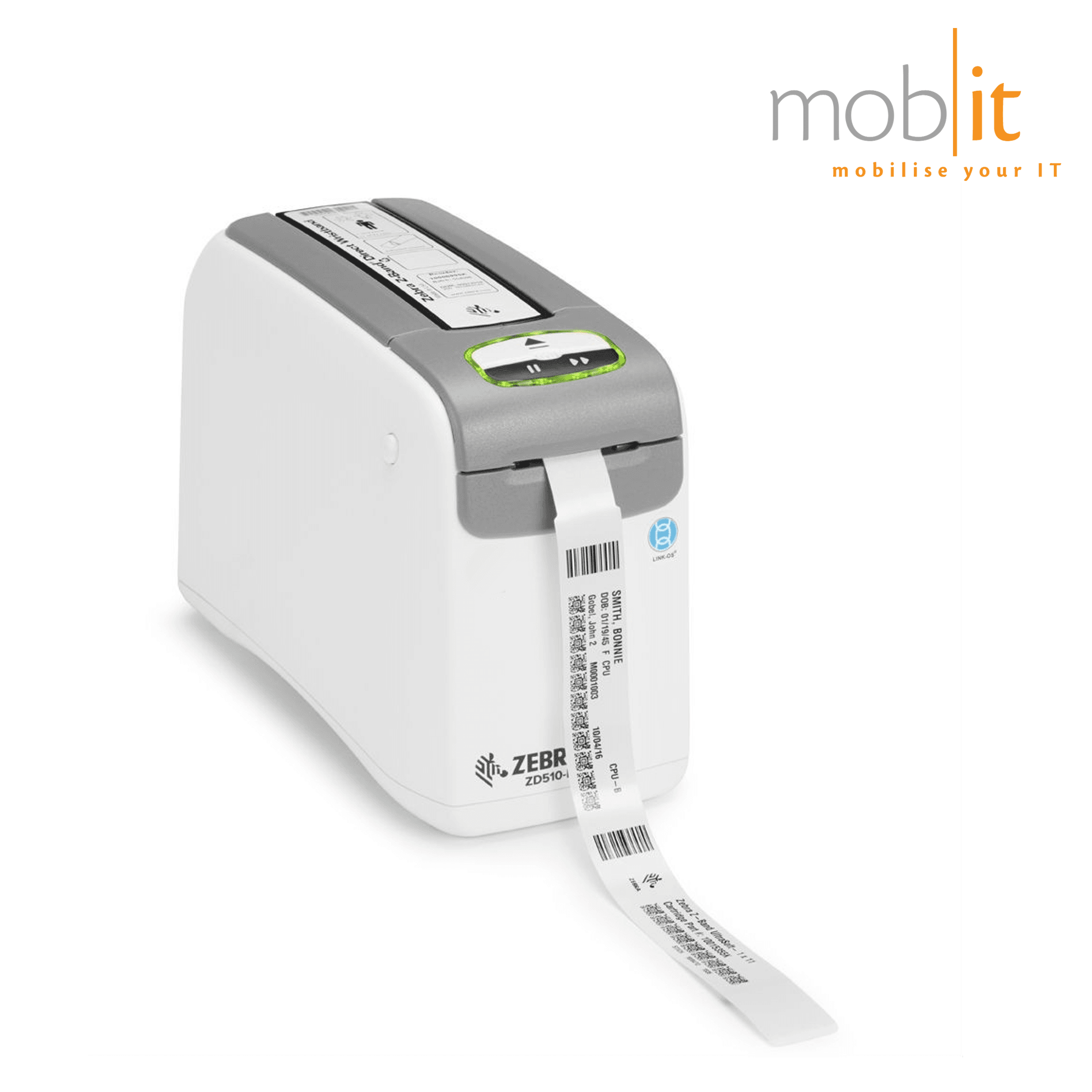 Zebra ZD510-HC Wristband Printer, front view
