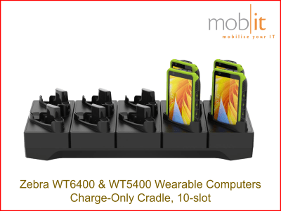 10-Slot Charge-Only Cradle for Zebra WT5400 and Zebra WT6400 Wearable Computers.