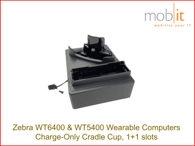 1-Slot Charge-Only Cradle Cup for Zebra WT5400 and Zebra WT6400 Wearable Computers plus battery.