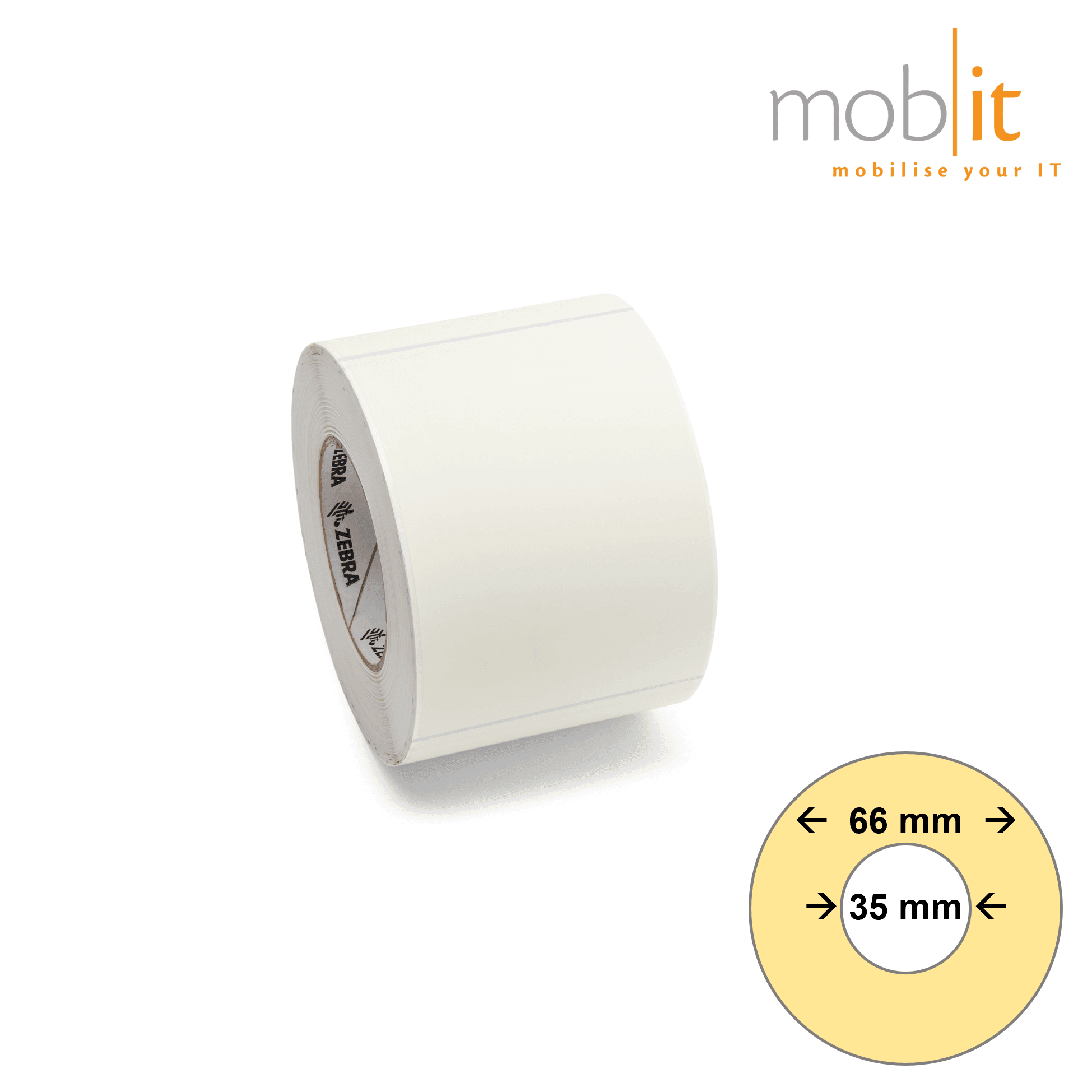 Zebra 2000D Direct Thermal Paper Labels, white, permanent adhesive, 35 mm core and 66 mm roll diameter