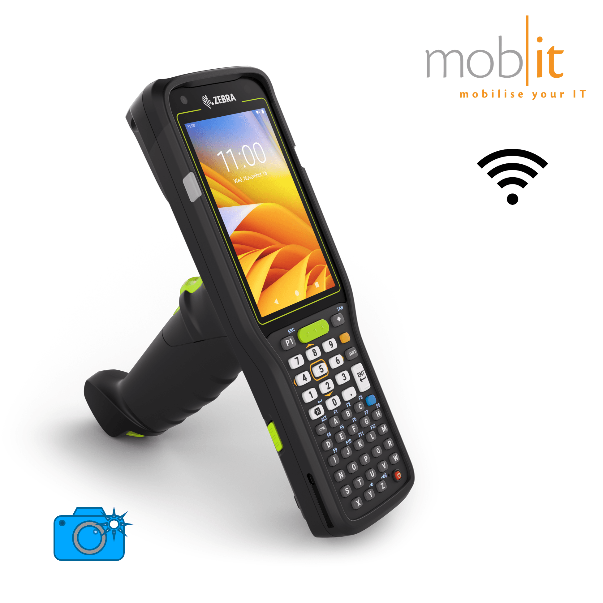 Zebra MC3400 Mobile Computer, Gun, 47-Key, Barcode Scanner, WLAN, Camera