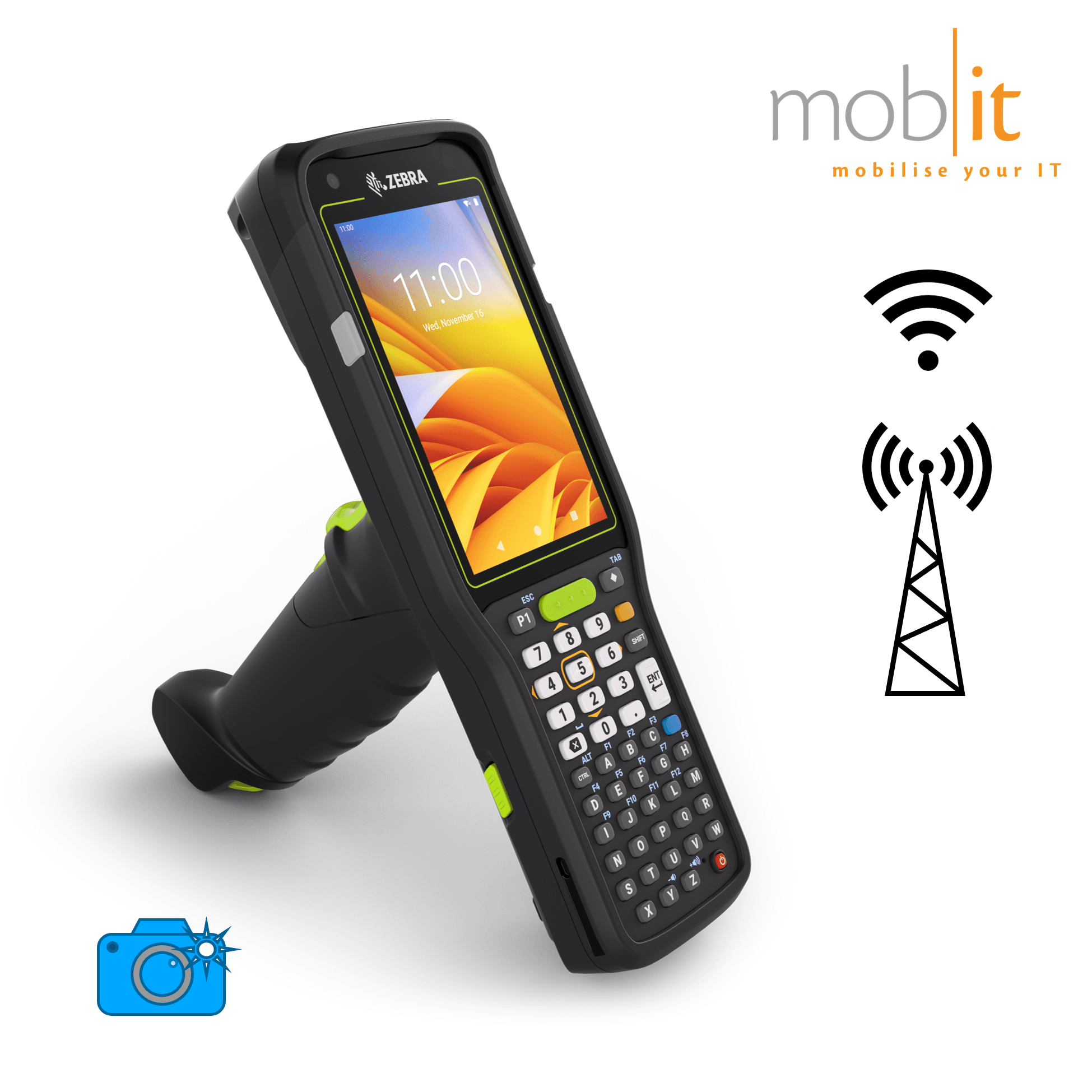 Zebra MC3450 Mobile Computer, Gun, 47-Key, Barcode Scanner, WLAN, WWAN, Camera
