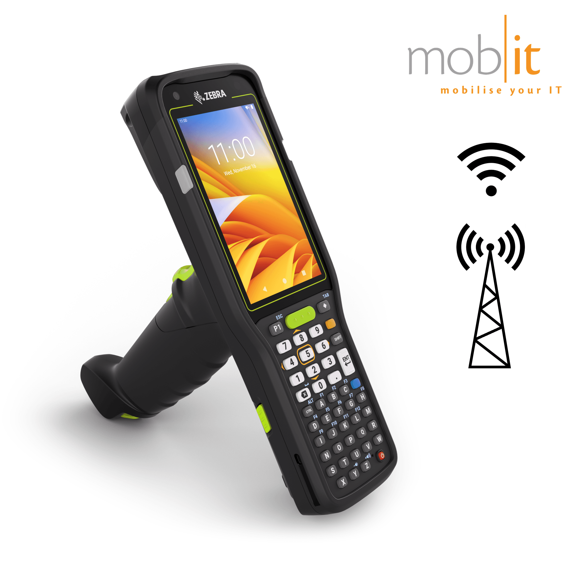 Zebra MC3450 Mobile Computer, Gun, 47-Key, Barcode Scanner, WLAN, WWAN