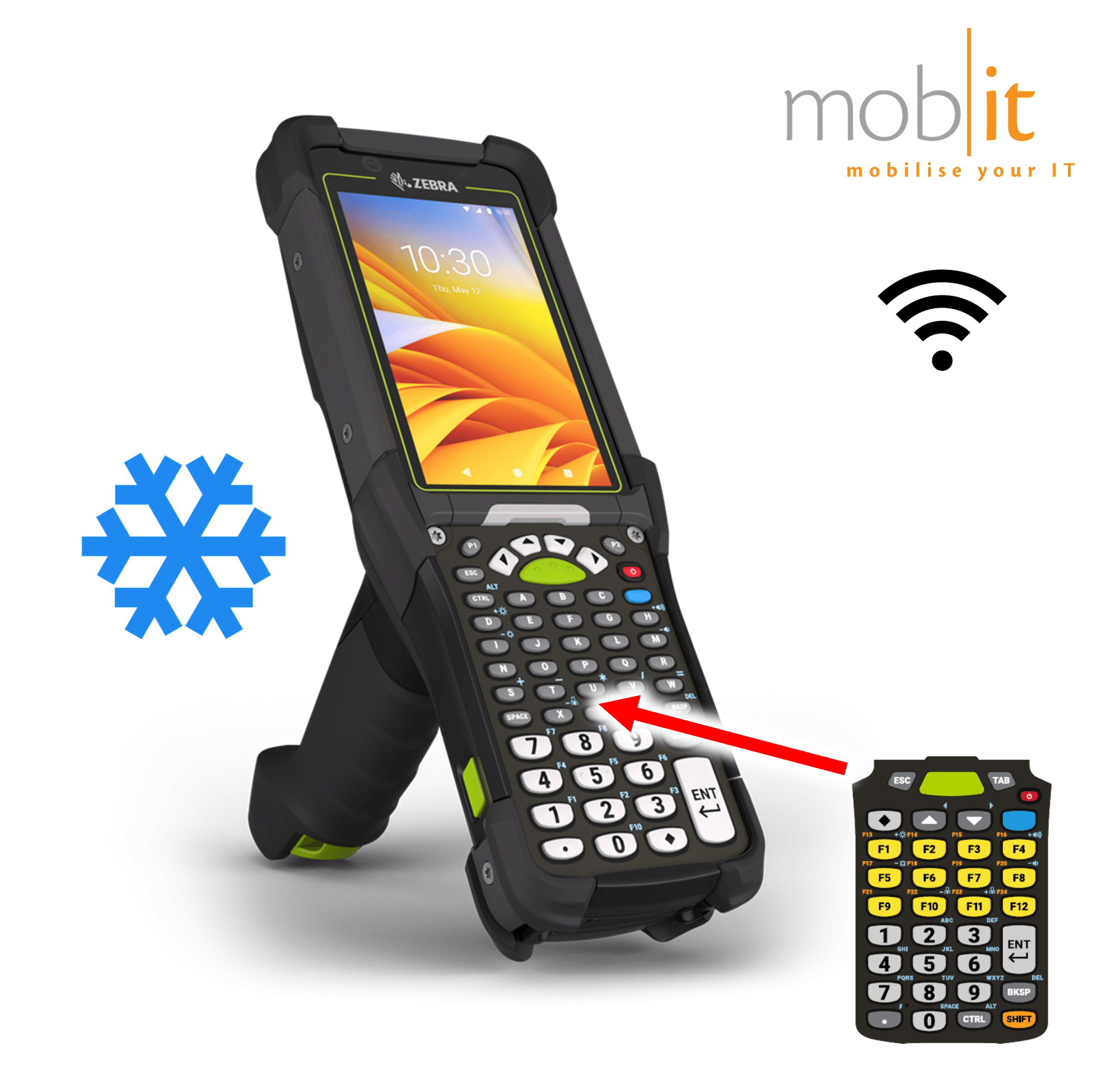 Zebra MC9400 Mobile Computer, Gun, 34-Key, Barcode Scanner, WLAN, Freezer