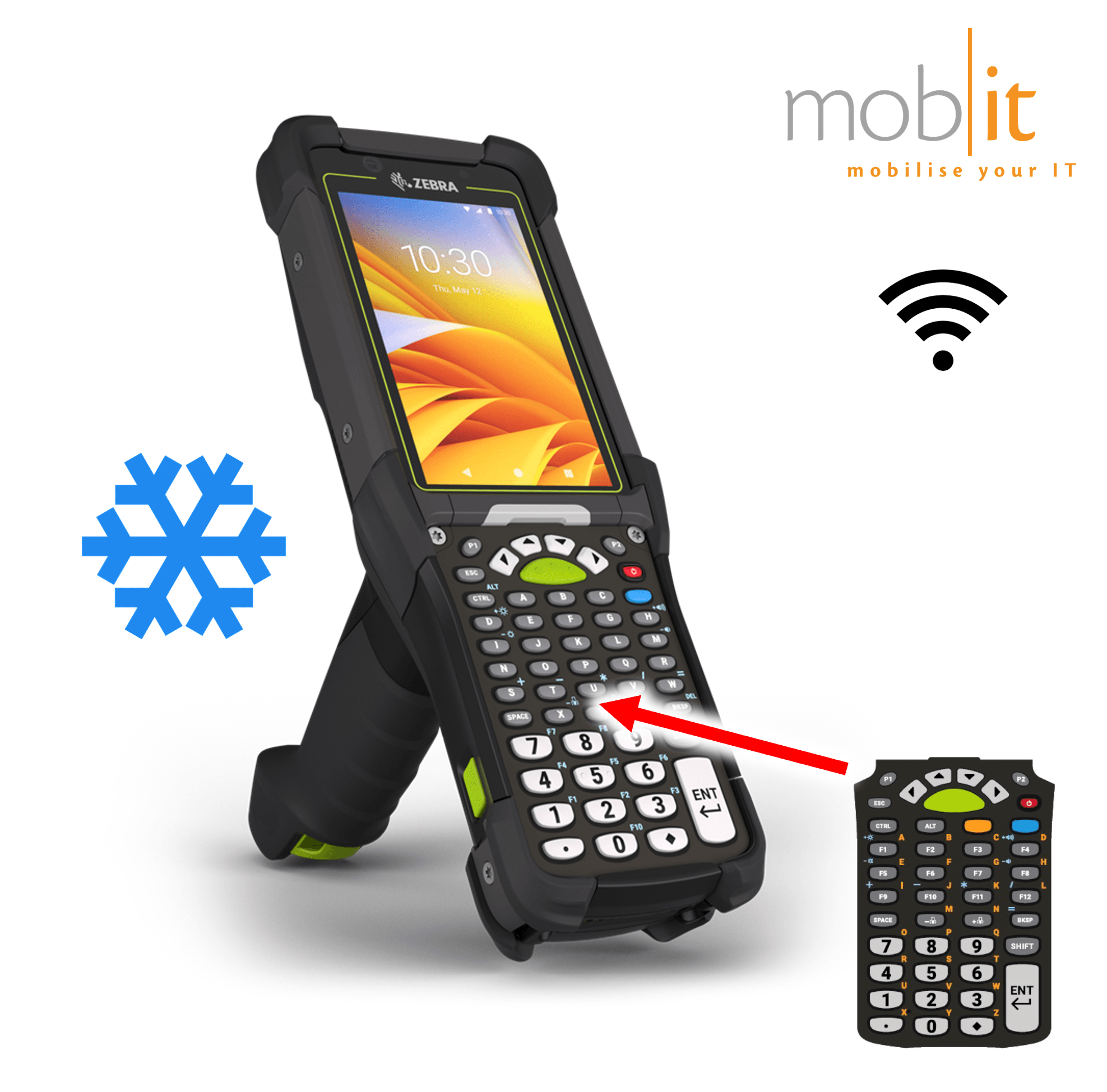 Zebra MC9400 Mobile Computer, Gun, 43-Key, Barcode Scanner, WLAN, Freezer