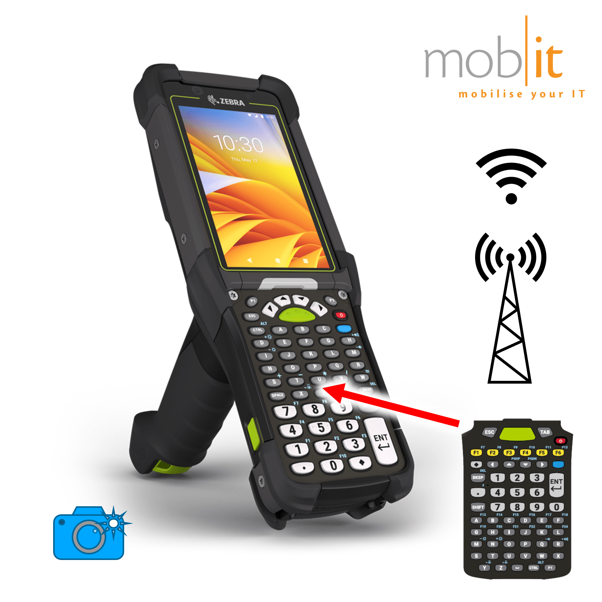 Zebra MC9450 Mobile Computer, Gun, 58-Key, Barcode Scanner, WLAN, WWAN, Camera