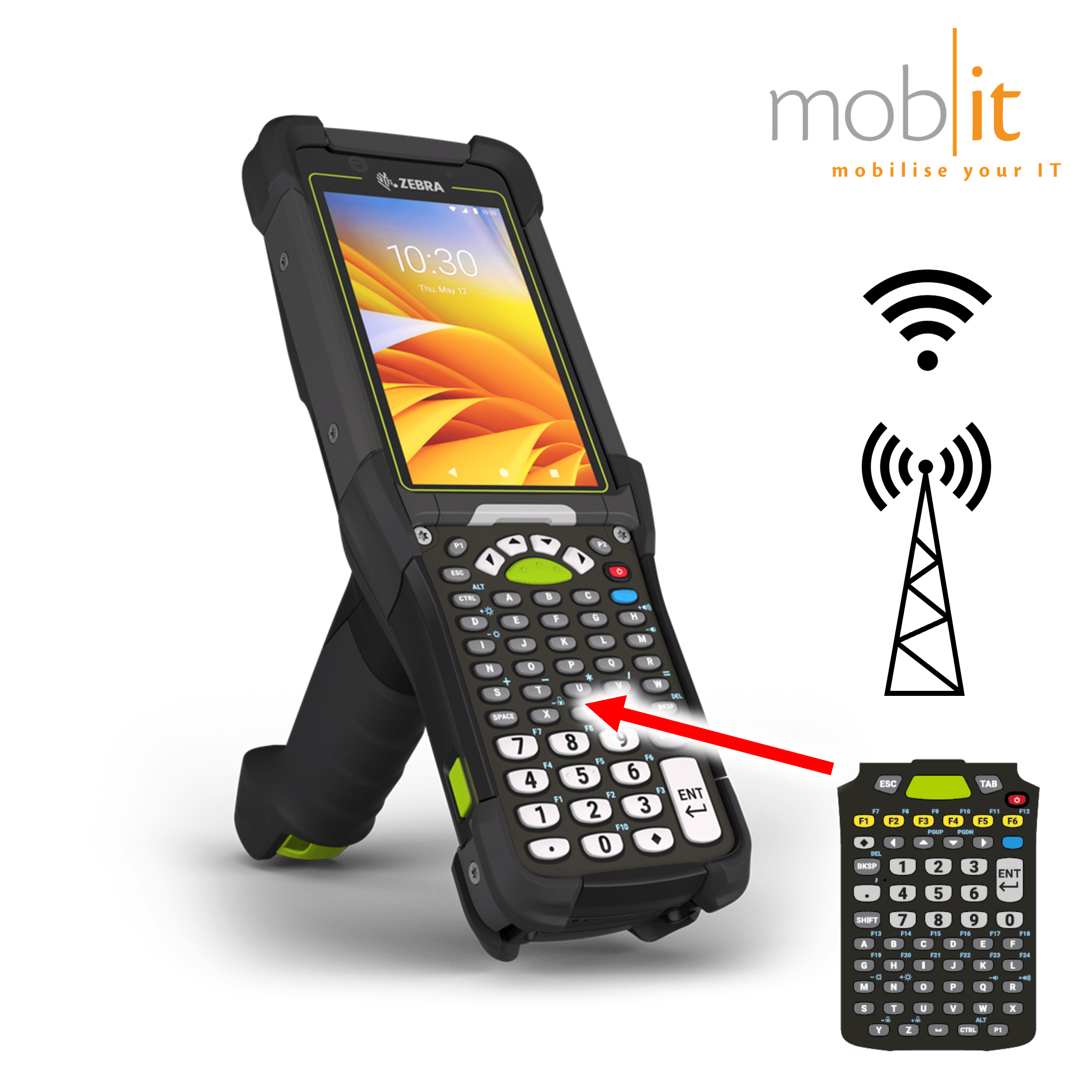 Zebra MC9450 Mobile Computer, Gun, 58-Key, Barcode Scanner, WLAN, WWAN