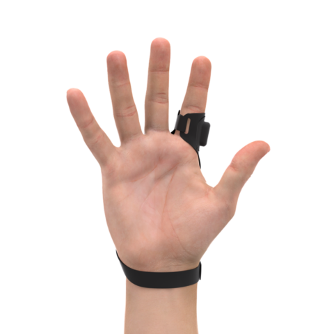 Zebra RS2100 Wearable Scanner, fixé sur le dos de la main, vue de dessous