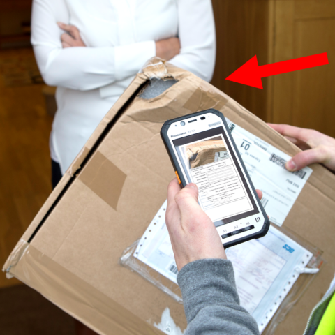 Enregistrement et documentation d'un dommage lié au transport chez le client, à l'aide d'un ordinateur portable et de la solution logicielle mES Transportation de mobit
