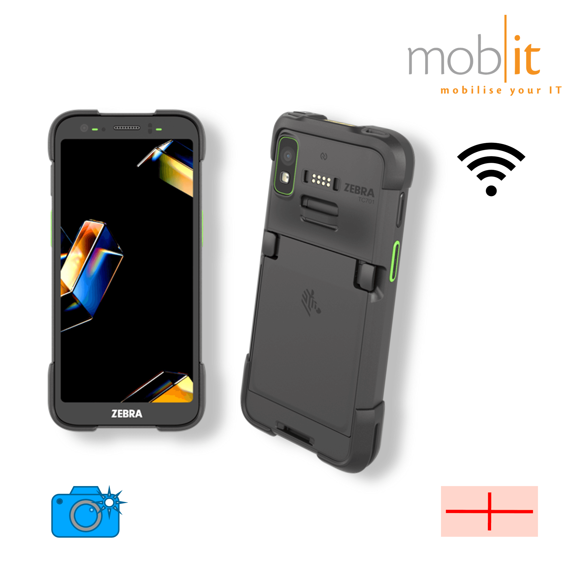 Zebra TC701 Mobile Terminal with WLAN and Barcode Scanner (SR560), front and back view