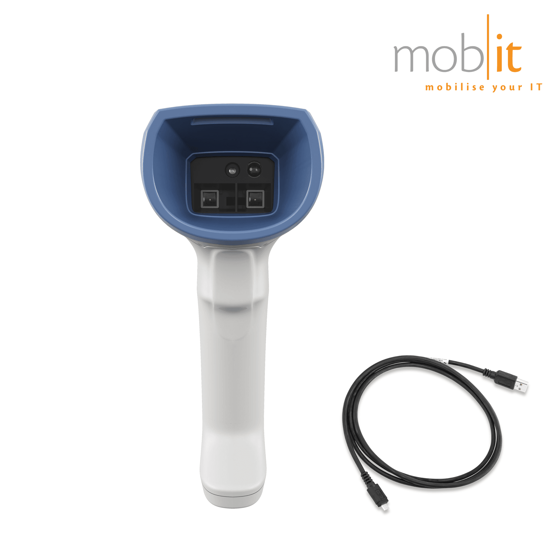 Zebra DS8208 Handheld Barcode Scanner (Healthcare), corded, in white, front view