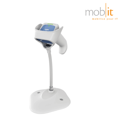 Gooseneck Intellistand for Zebra DS8208 Handheld Barcode Scanner, cordless, in white