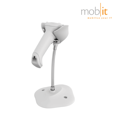 Weighted Gooseneck Intellistand for Zebra DS8208 Handheld Barcode Scanner, cordless, in white