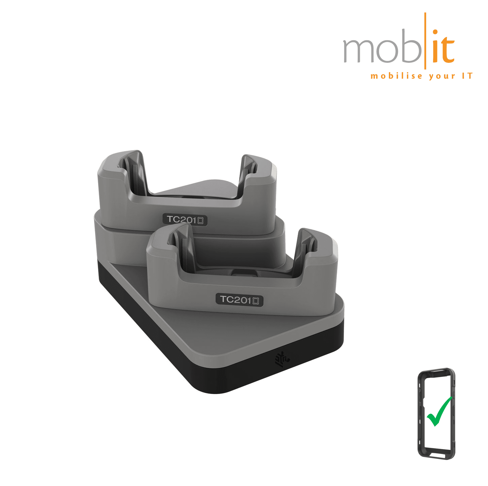 2-slot Charge Cradle for Zebra TC201 Mobile Terminals with protective boot
